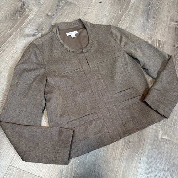 Coldwater Creek Jackets & Blazers - Coldwater Creek Brown Herringbone Collarless Hook And Eye Blazer-size S (6-8)